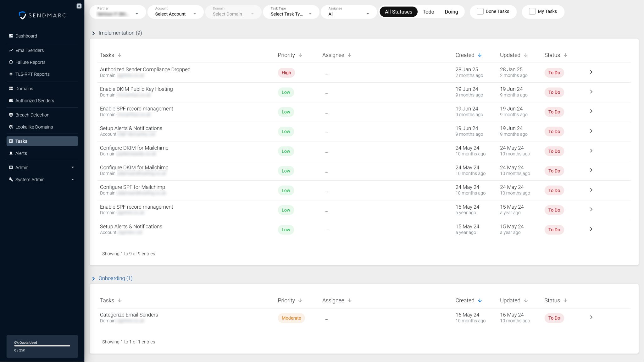 Sendmarc Customer Portal Task Management