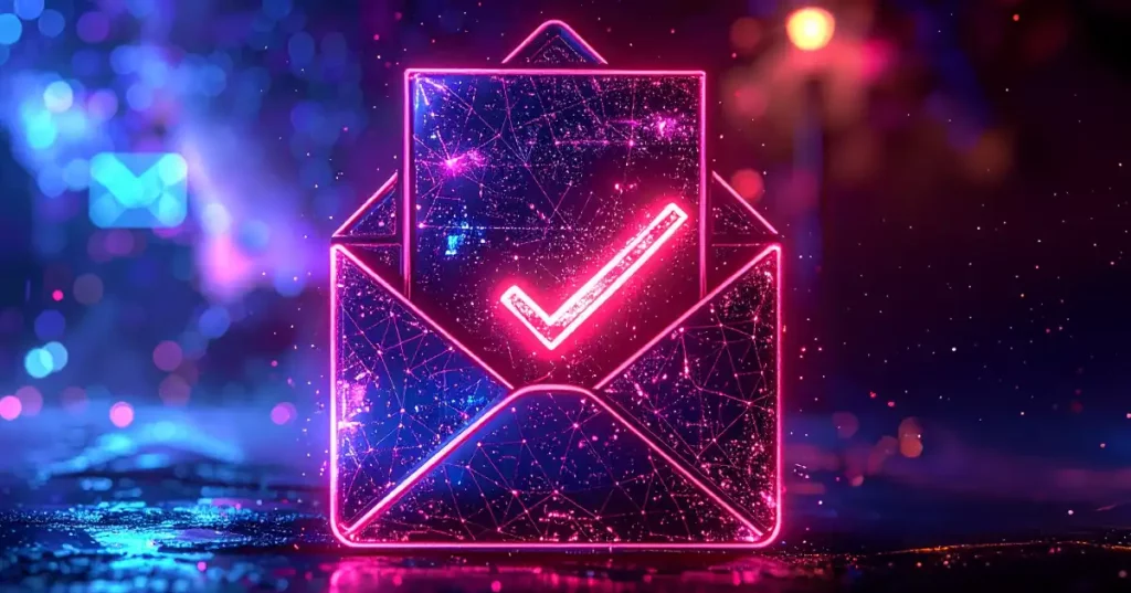 Bright Open Email Envelope In A Digital Environment With A Check Mark