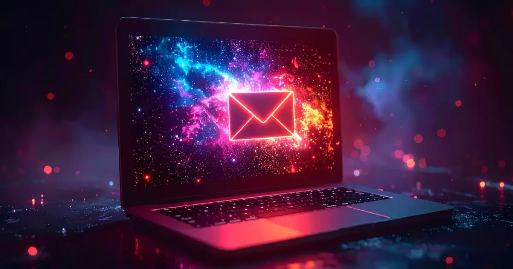 Neon Email Envelope Icon On A Laptop Screen