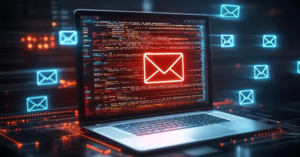 Red Email Icon On Laptop With Code On The Screen