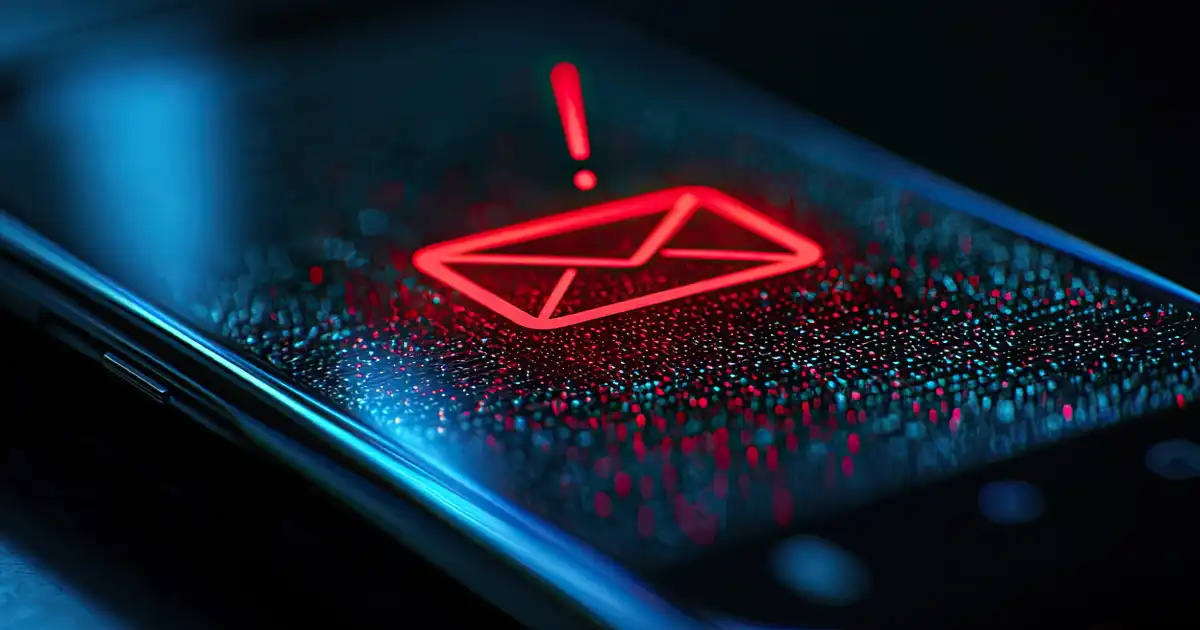 Red email envelope showing a blocked email on a mobile device