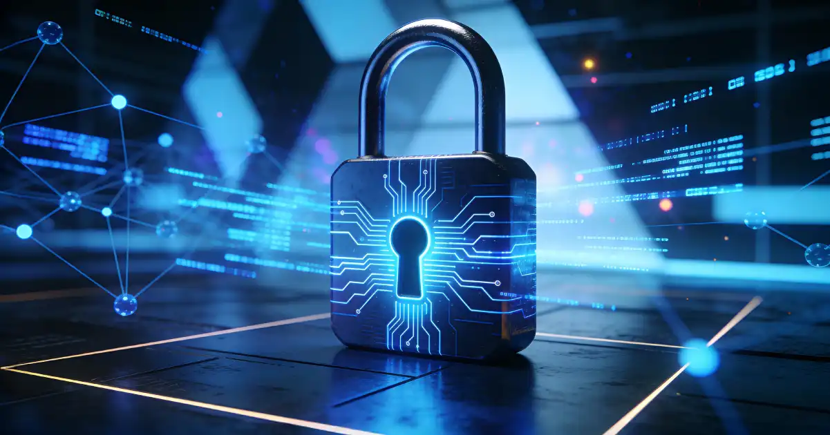 Digital lock with stats and data around it in a cyber environment
