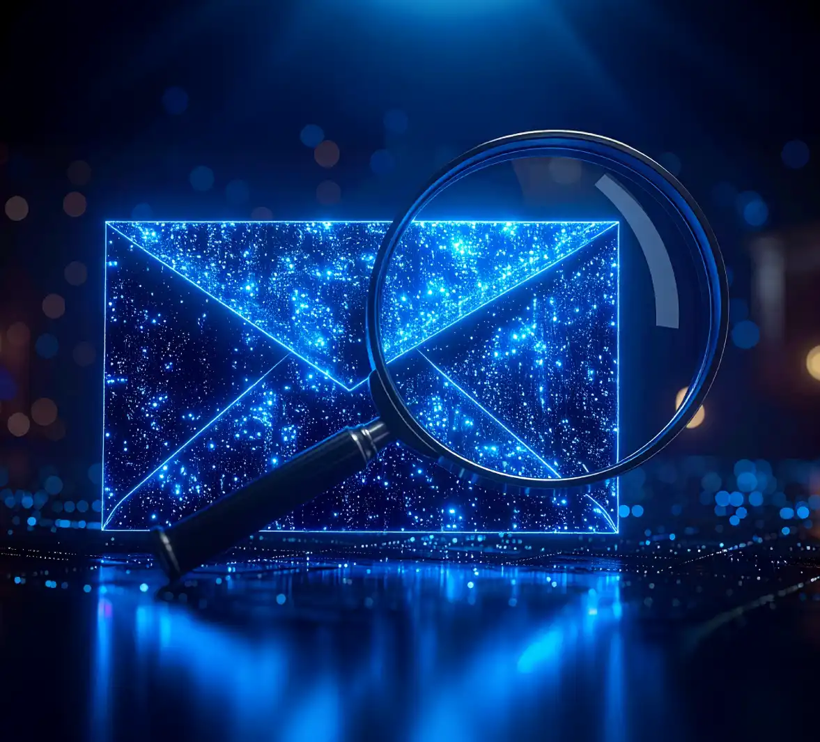 Sobre de correo electrónico digital con lupa