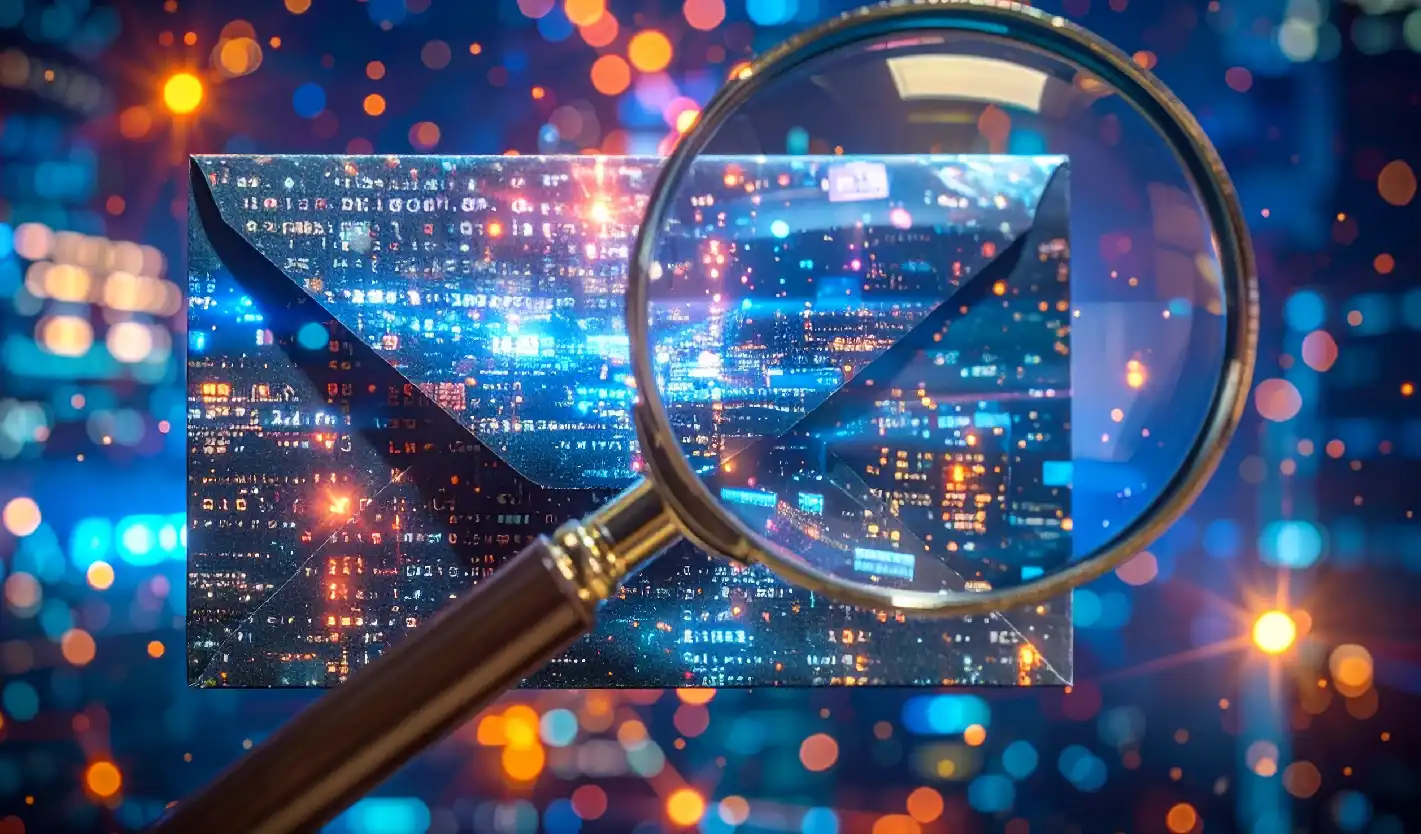 Magnifying Glass Over An Email Envelope In A Digital Environment