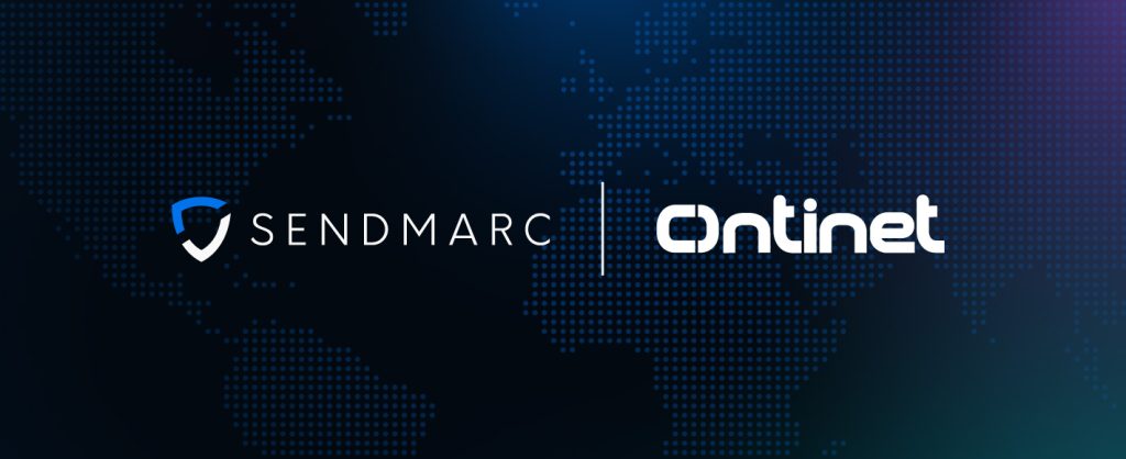Sendmarc And Ontinet, Who Are Partnering To Boost Dmarc Adoption Globally, Logos On A World Map.